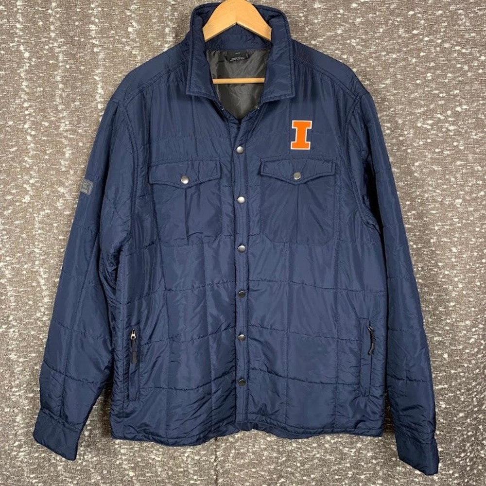 Colosseum Illinois Fighting Illini Quilted Snap Jacket Shacket Navy Mens XL